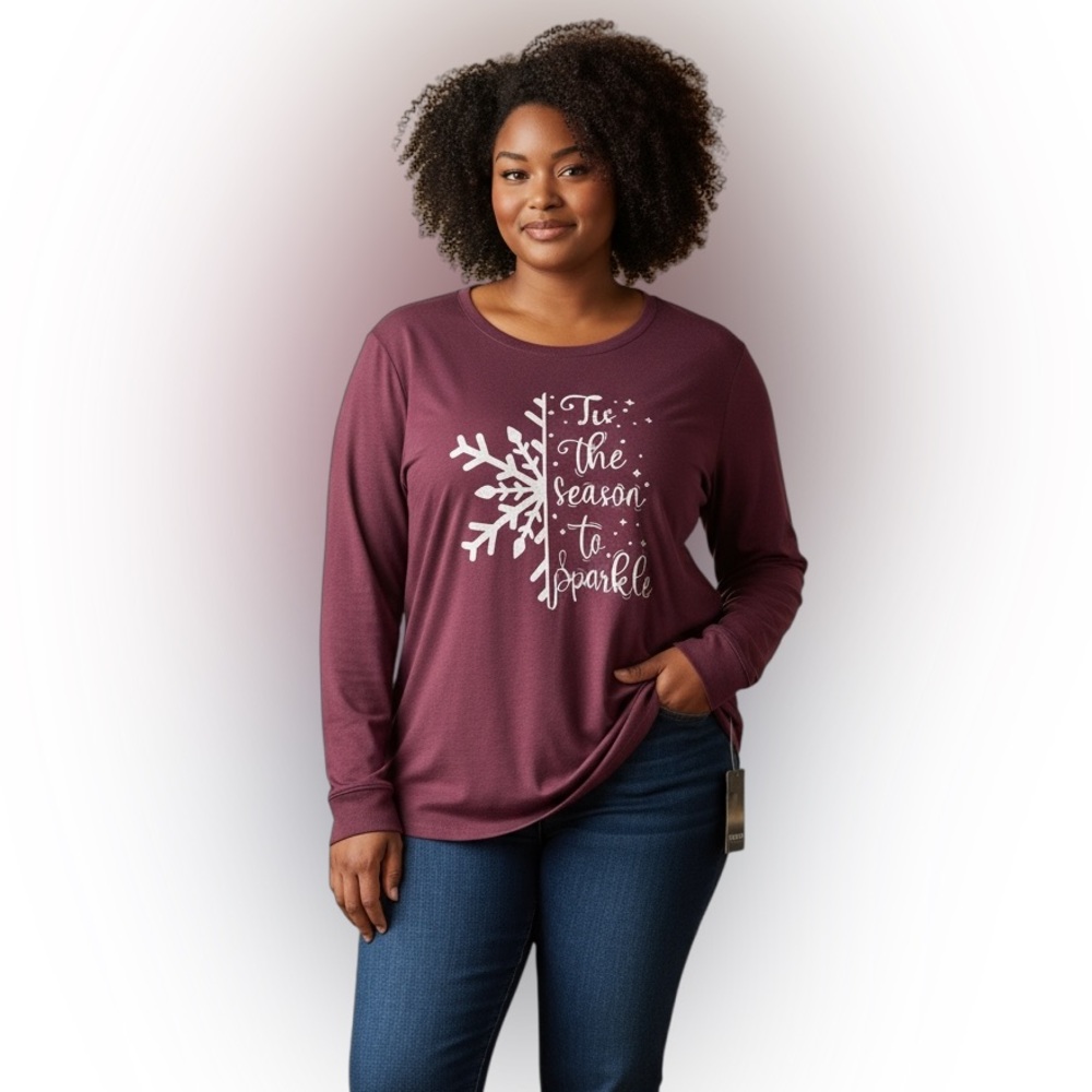 Torrid Purple Long Sleeve Tee with Festive Design Size 3X NWT
